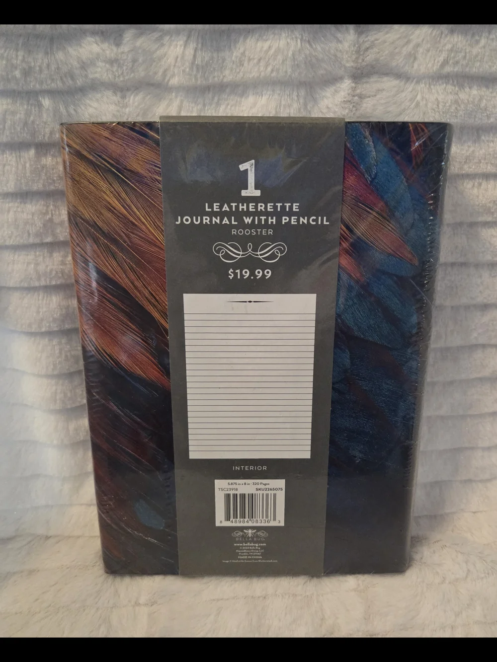 NWT Leatherette Rooster Feather-Print Journal with Pencil Closure